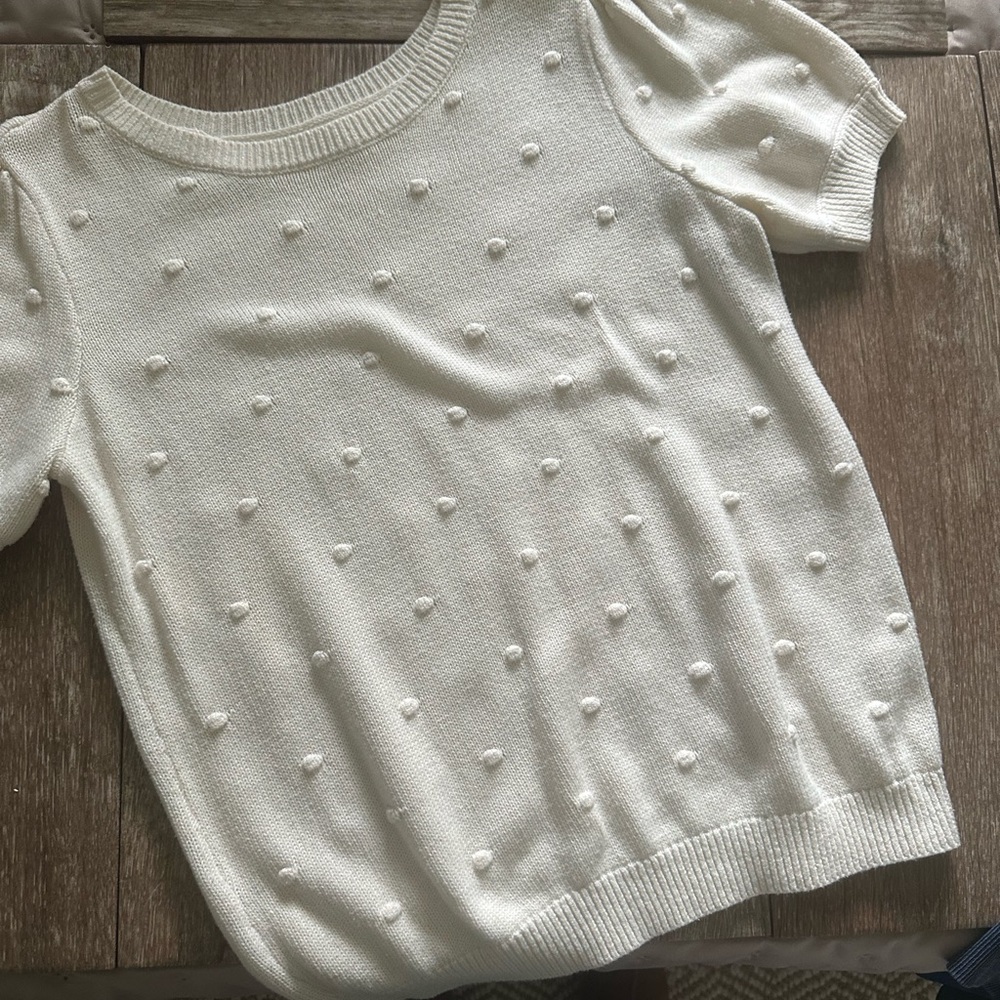 Blu Pepper Cream Textured Short Sleeve Sweater, Size Large